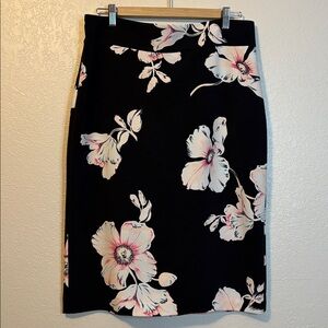 Ann Taylor bold print navy midi skirt size 10